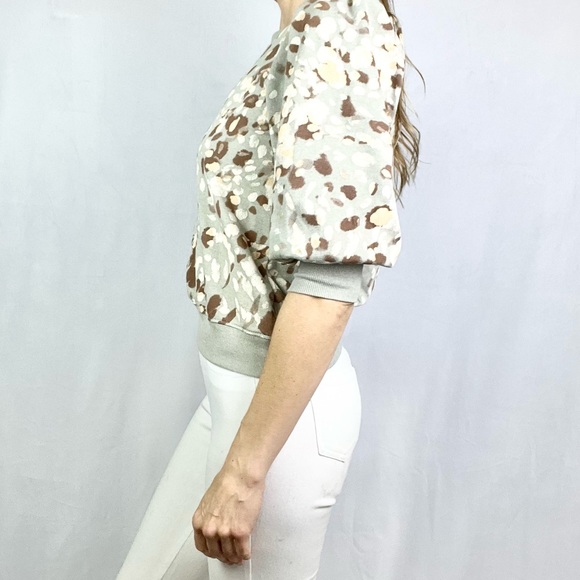 DEMOCRACY | ✨Gray Splatter Splotchy Print Pleated Shoulders Crewneck Sweatshirt - Picture 3 of 10